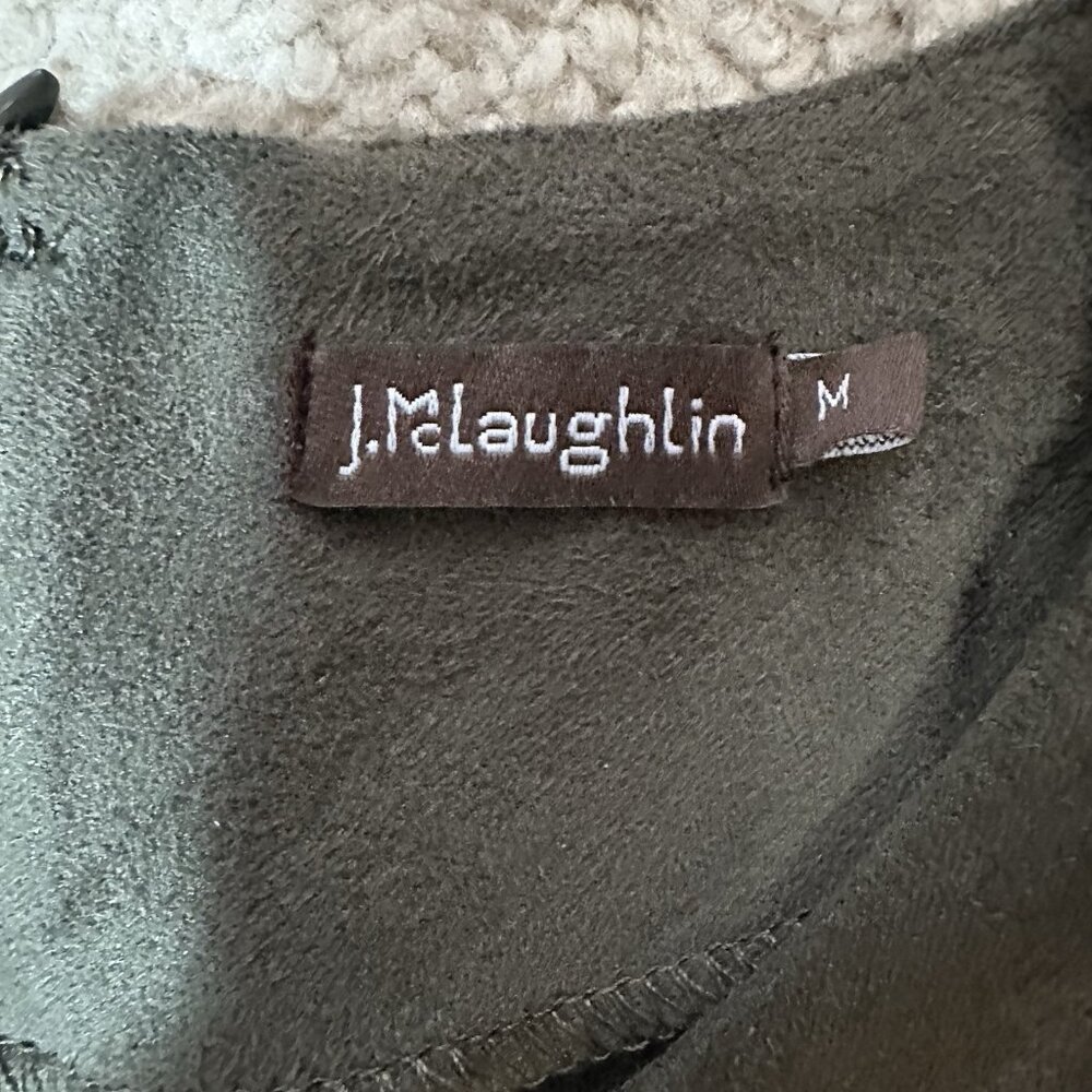 J McLaughlin Swing Dress Cap Sleeve Olive Green Faux Suede Size M Pockets - Picture 10 of 15